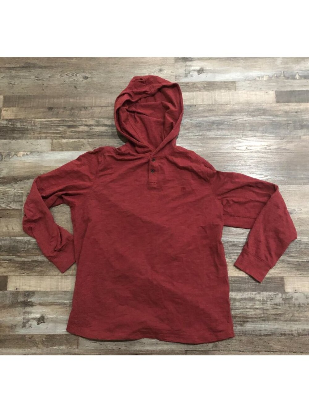 Timberland Mens Large Maroon Burgundy Hooded Henley Long Sleeve Shirt